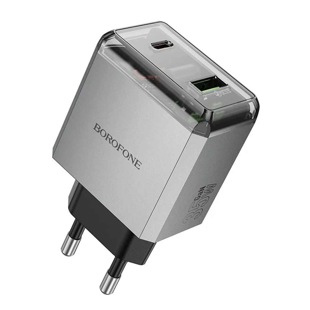 Caricabatterie Retea Borofone BN20 Lena, 35W, 3A, 1 x USB-A - 1 x USB-C, Grigio - immagine 1
