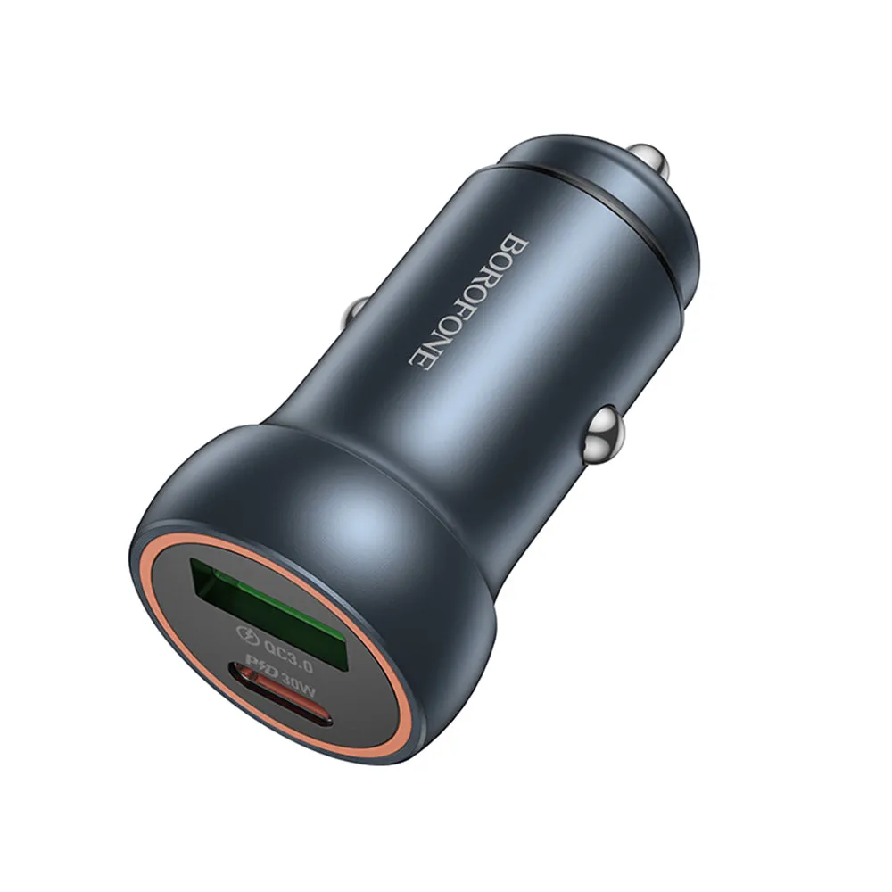 Caricabatterie Auto Borofone BZ32A Fresh, 30W, 3A, 1 x USB-A - 1 x USB-C, Grigio - immagine 1