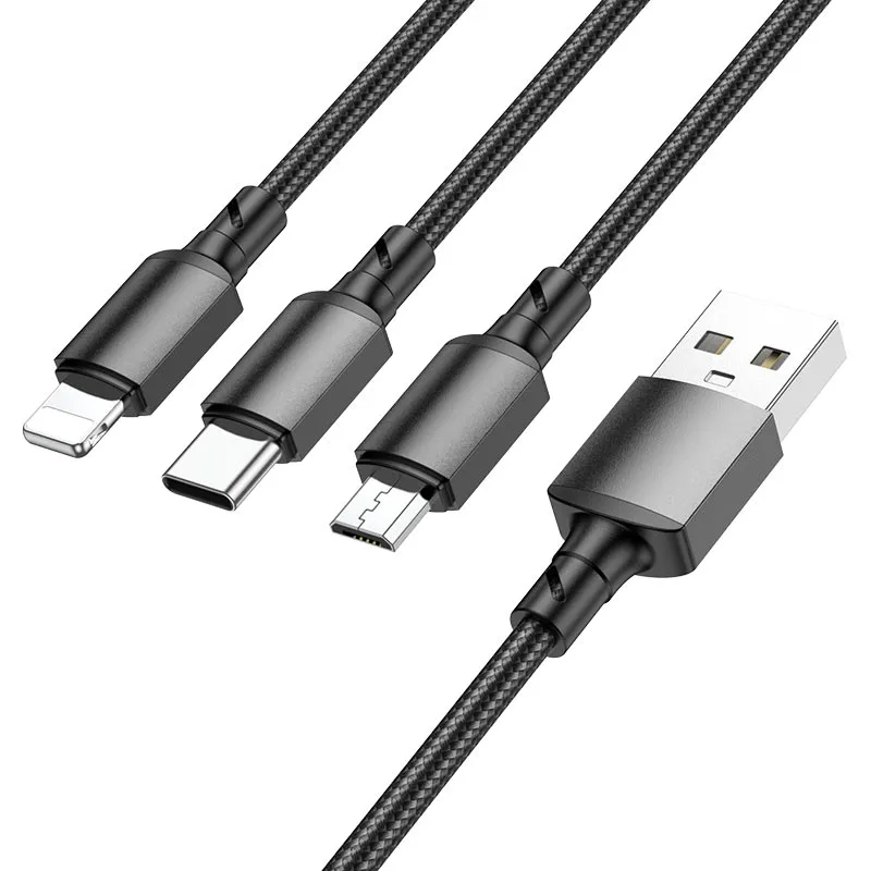 Cavo di Ricarica USB-A - Lightning / microUSB / USB-C Borofone BX72, 18W, 1m, Nero - immagine 1