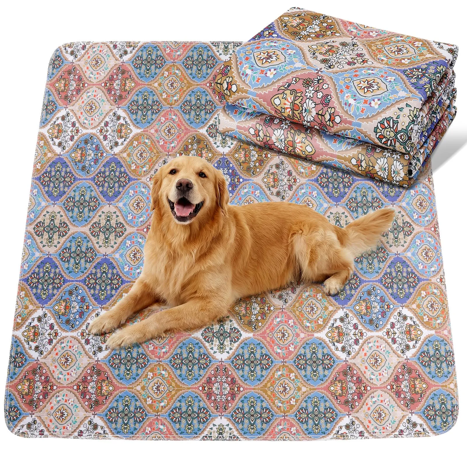 Gimars 91 x 121 cm, 2 Pezzi, Design Boho e Finitura Resistente, Traversine Lavabili per Cani, Tappetino Riutilizzabile per Addestramento Cuccioli, Assorbente, Antiscivolo e a Prova di Perdite - immagine 1