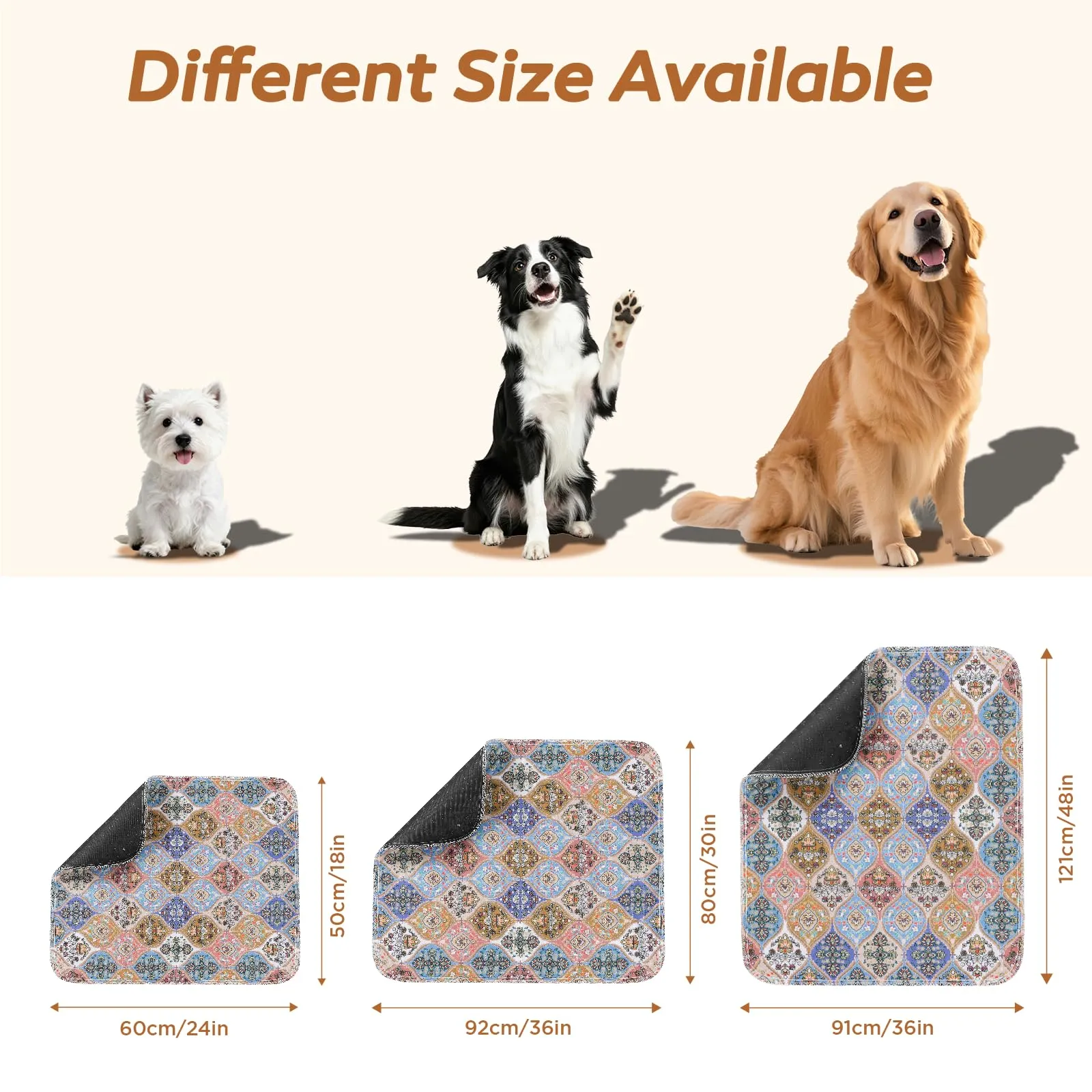 Gimars 91 x 121 cm, 2 Pezzi, Design Boho e Finitura Resistente, Traversine Lavabili per Cani, Tappetino Riutilizzabile per Addestramento Cuccioli, Assorbente, Antiscivolo e a Prova di Perdite - immagine 8