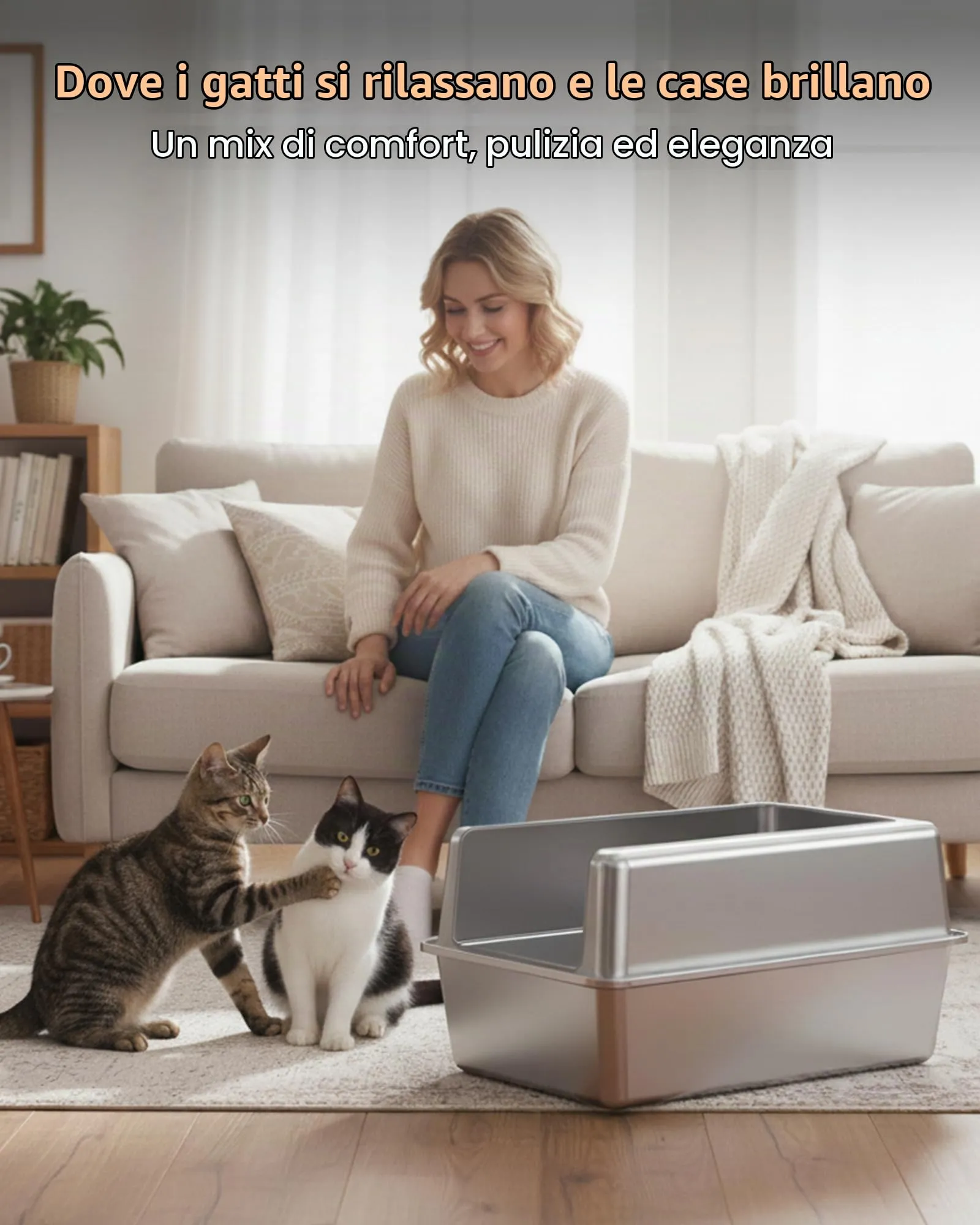 Lettiera Gatto Acciaio Inox, Lettiera per Gatti Grande XXL, Toilette Tutto in Metallo per Gatti, Sabbiera Alta Rimovibili, Antiodore, Facile da Pulire, Antiaderente e Spaziosa - immagine 6