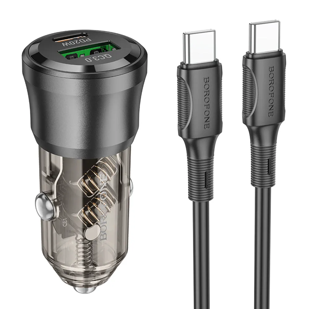 Caricabatterie Auto Con Cavo USB-C Borofone BZ25 Journey, 38W, 3A, 1 x USB-A - 1 x USB-C, Nero - immagine 1