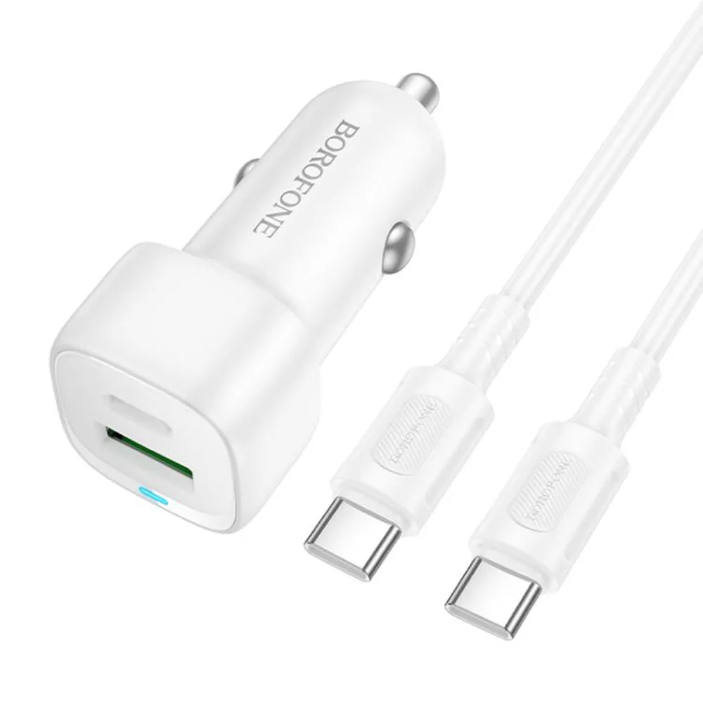 Caricabatterie Auto con Cavo USB-C Borofone BZ34B Cloud, 20W, 3A, 1 x USB-A - 1 x USB-C, Bianco - immagine 1