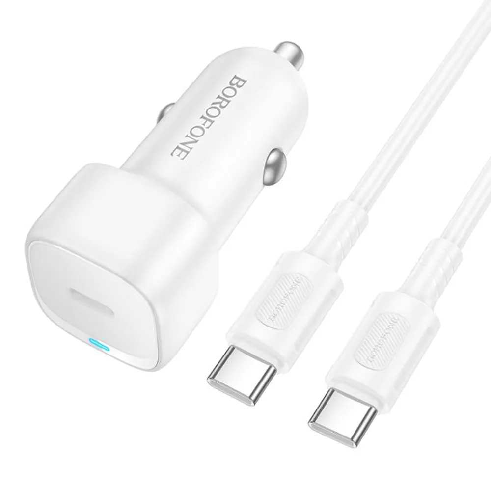 Caricabatterie Auto con Cavo USB-C Borofone BZ34A Cloud, 20W, 3A, 1 x USB-C, Bianco - immagine 1