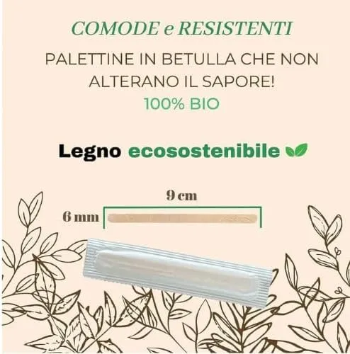 Palette caffè monouso confezionate singolarmente, palettine in legno biodegradabili, compostabili e resistenti al calore, per Girare Zucchero Bevande e Caffe nei Bicchierini (2000 Legno) - immagine 3
