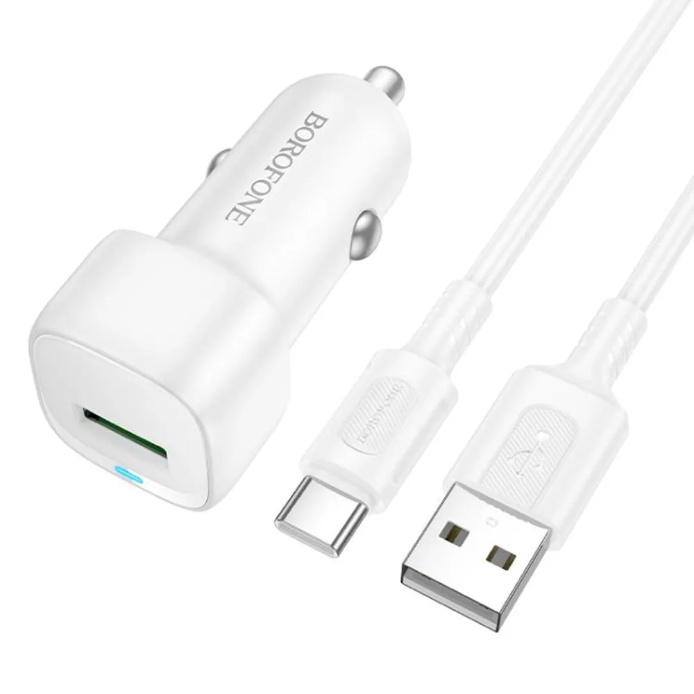 Caricabatterie Auto con Cavo USB-C Borofone BZ34 Cloud, 18W, 3A, 1 x USB-A, Bianco - immagine 1