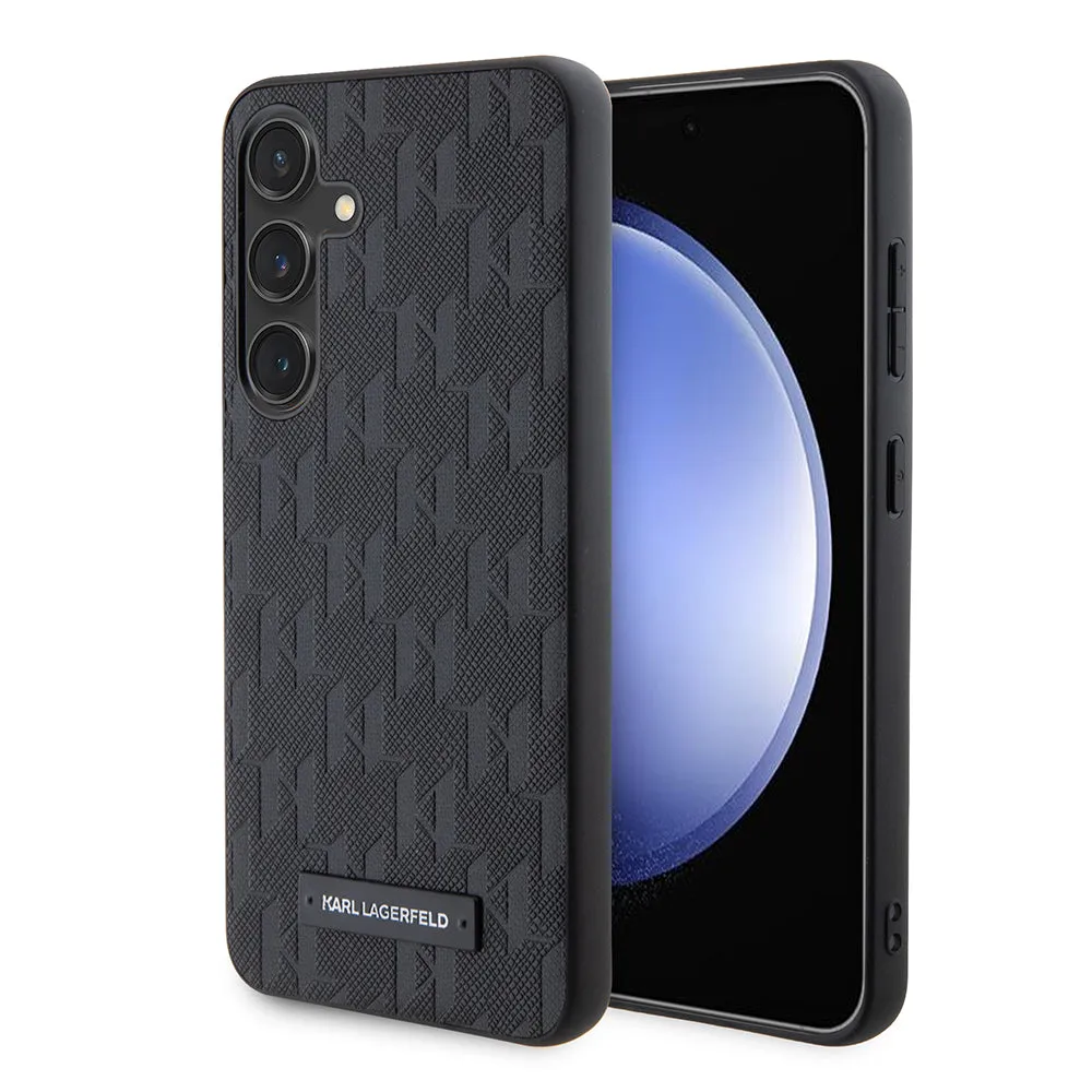 Custodia per Samsung Galaxy S24 S921, Karl Lagerfeld, Saffiano Mono Metal Logo, Nera - immagine 1