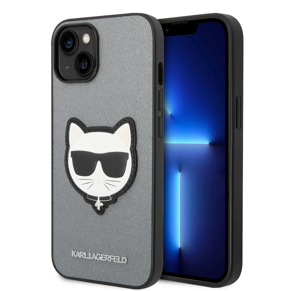Custodia per Apple iPhone 14, Karl Lagerfeld, Saffiano Choupette's Head, Argento - immagine 1