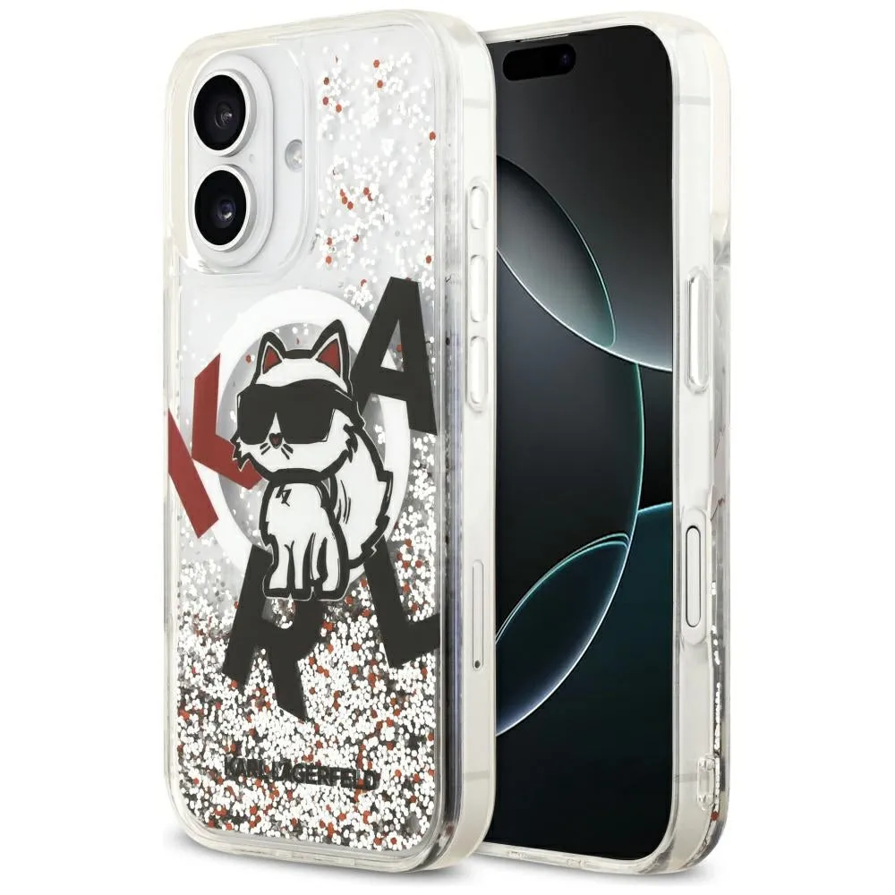 Custodia MagSafe per Apple iPhone 17, Karl Lagerfeld, Liquid Glitter Choupette Logo, Trasparente - immagine 1