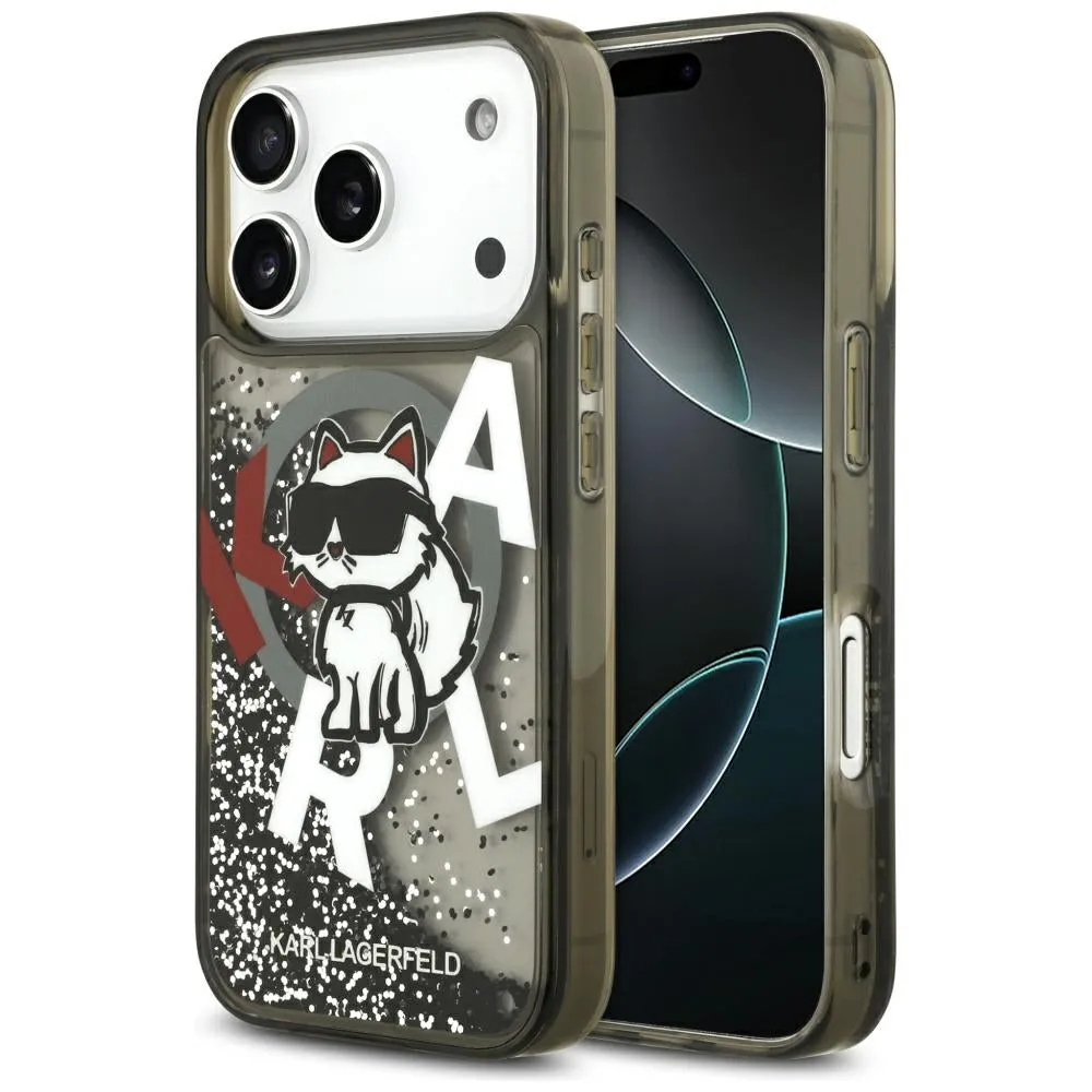 Custodia MagSafe per Apple iPhone 17 Pro, Karl Lagerfeld, Liquid Glitter Choupette Logo, Nera - immagine 1