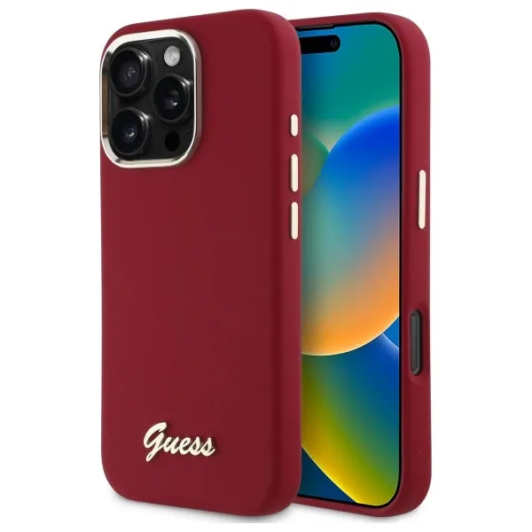 Custodia per Apple iPhone 16 Pro, Guess, Script Metal Logo, Rossa - immagine 1