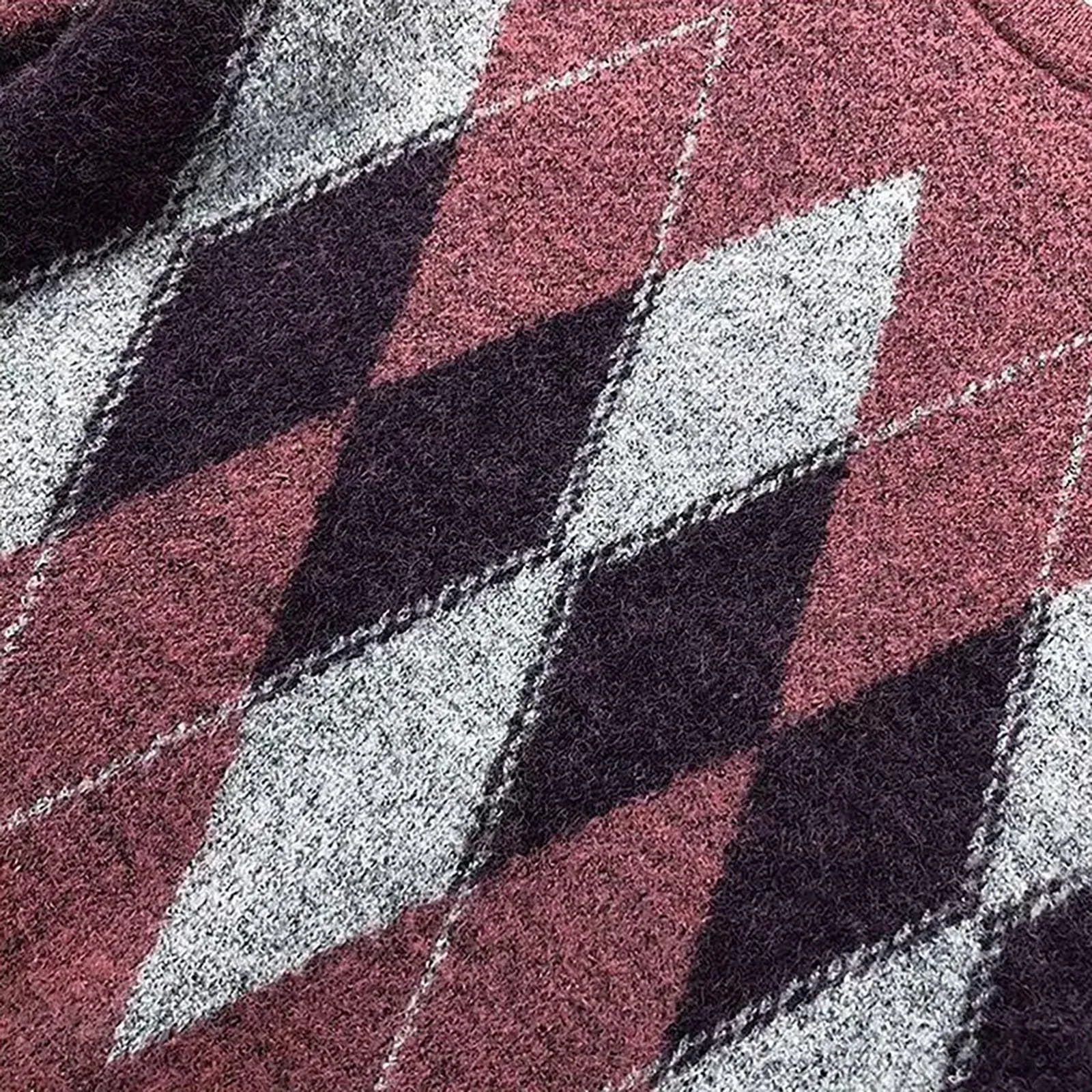 Argyle - Maglione da uomo con motivo a rombi, in jacquard, con scollo rotondo, invernale, lavorato a maglia, da lavoro, leggero, S1 rosso, 3XL - immagine 6