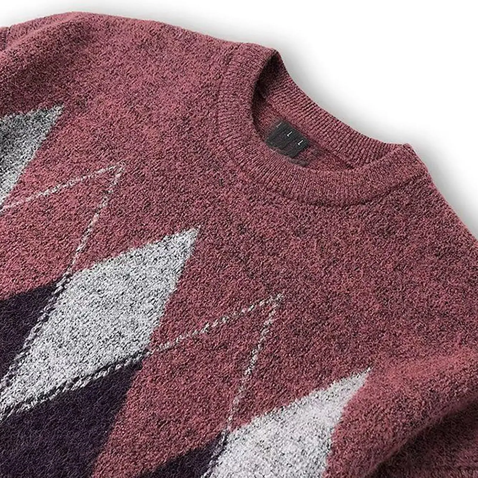 Argyle - Maglione da uomo con motivo a rombi, in jacquard, con scollo rotondo, invernale, lavorato a maglia, da lavoro, leggero, S1 rosso, XL - immagine 5