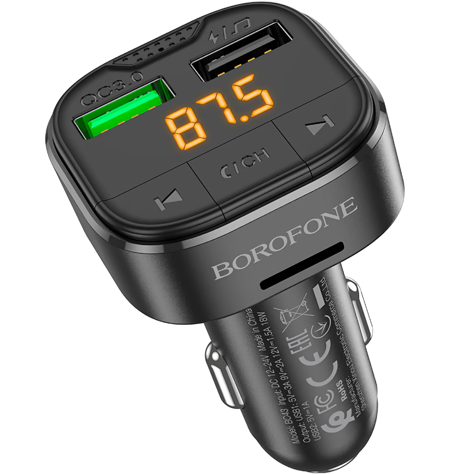 Modulatore FM Bluetooth Borofone BC43 Flash, 2 x USB-A - 1 x microSD - immagine 1