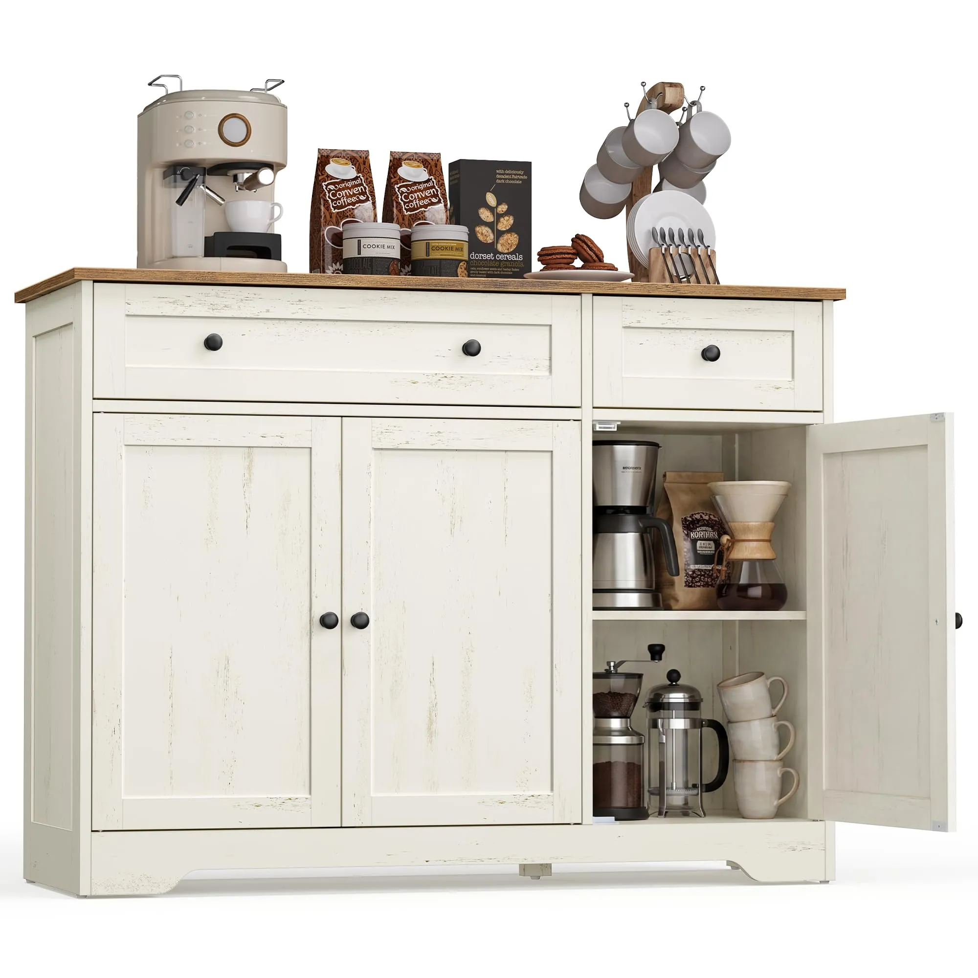 VASAGLE Siren Collezione Credenza Madia, Mobile Soggiorno in Truciolato, Buffet per Cucina e Ingresso, Ripiani Regolabili, 106,8 x 40 x 80 cm, Bianco Nuvola, LSC531WJ01 - immagine 1