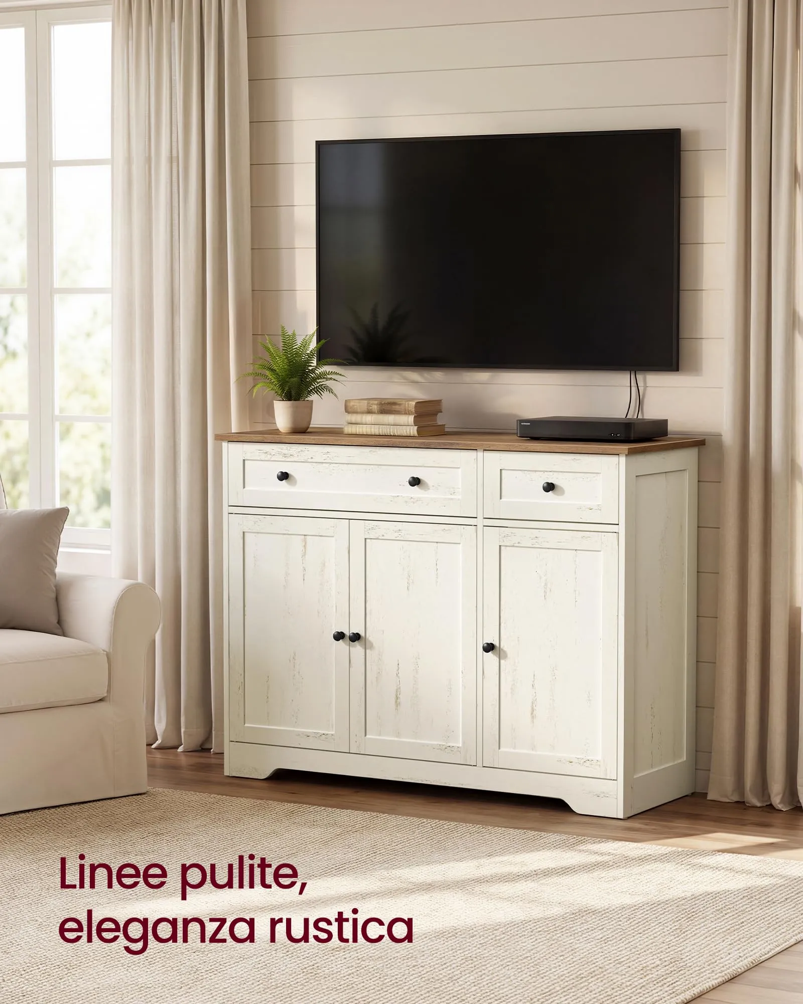 VASAGLE Siren Collezione Credenza Madia, Mobile Soggiorno in Truciolato, Buffet per Cucina e Ingresso, Ripiani Regolabili, 106,8 x 40 x 80 cm, Bianco Nuvola, LSC531WJ01 - immagine 7