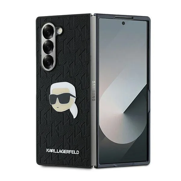 Custodia per Samsung Galaxy Z Fold6 F956, Karl Lagerfeld, Saffiano Monogram Karl's Head Metal, Nera - immagine 1