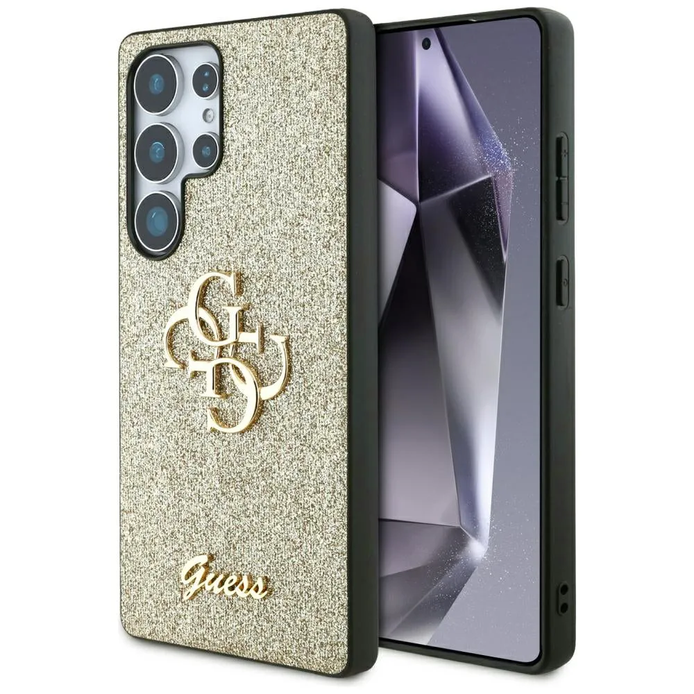 Custodia per Samsung Galaxy S25 Ultra S938, Guess, Glitter Big 4G Script, Dorata - immagine 1