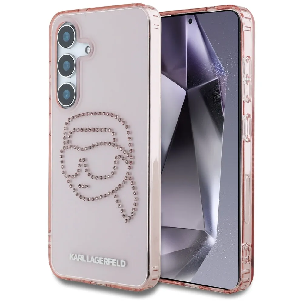 Custodia per Samsung Galaxy S25 S931, Karl Lagerfeld, IML Rhinestones Karl's Head, Rosa - immagine 1