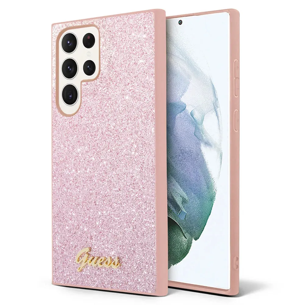 Custodia per Samsung Galaxy S24 Ultra S928, Guess, Glitter Script, Rosa - immagine 1