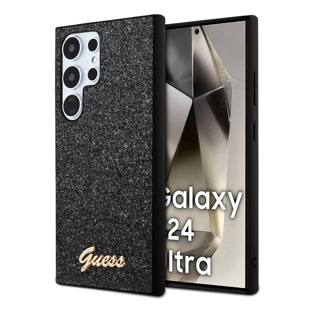 Custodia per Samsung Galaxy S24 Ultra S928, Guess, Glitter Script, Nera - immagine 1