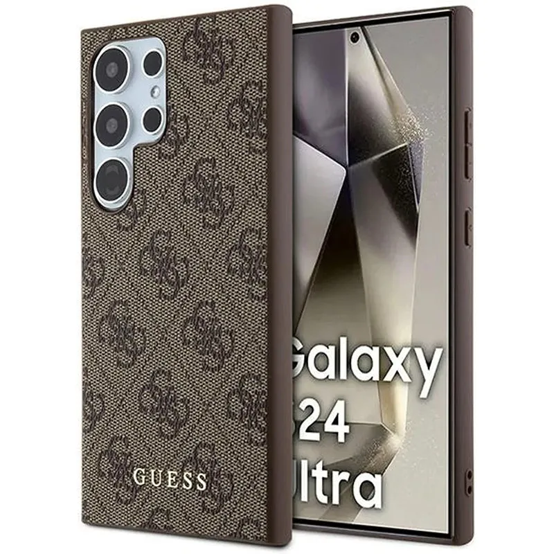 Custodia per Samsung Galaxy S24 Ultra S928, Guess, 4G Metal Gold Logo, Marrone - immagine 1