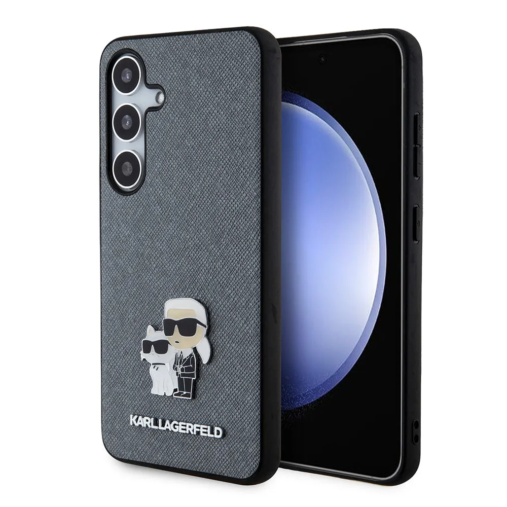 Custodia per Samsung Galaxy S24 S921, Karl Lagerfeld, Saffiano Karl & Choupette Metal, Grigio - immagine 1