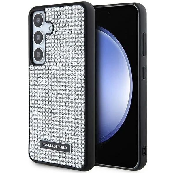 Custodia per Samsung Galaxy S24 S921, Karl Lagerfeld, Rhinestone Metal Plate, Argento - immagine 1