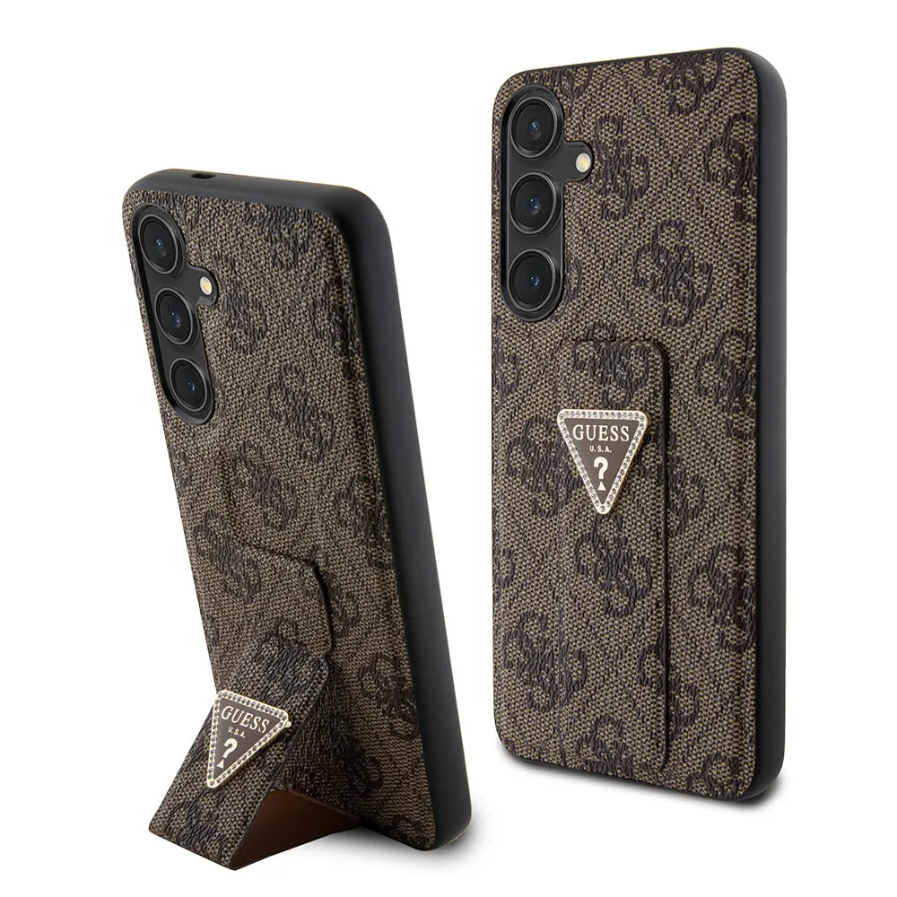Custodia per Samsung Galaxy S24 S921, Guess, Grip Stand 4G Triangle Strass, Marrone - immagine 1