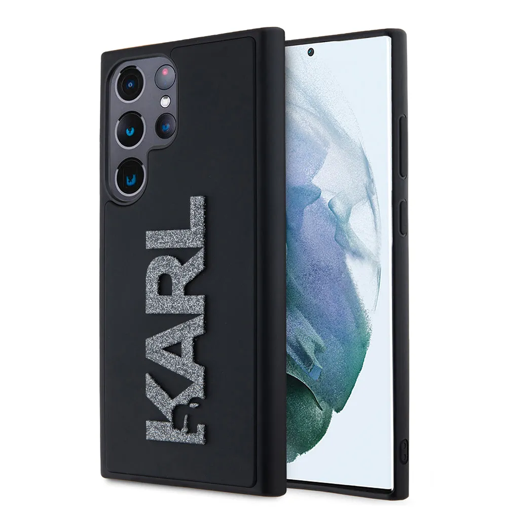 Custodia per Samsung Galaxy S23 Ultra S918, Karl Lagerfeld, Logo Glitter in Gomma 3D, Nera - immagine 1