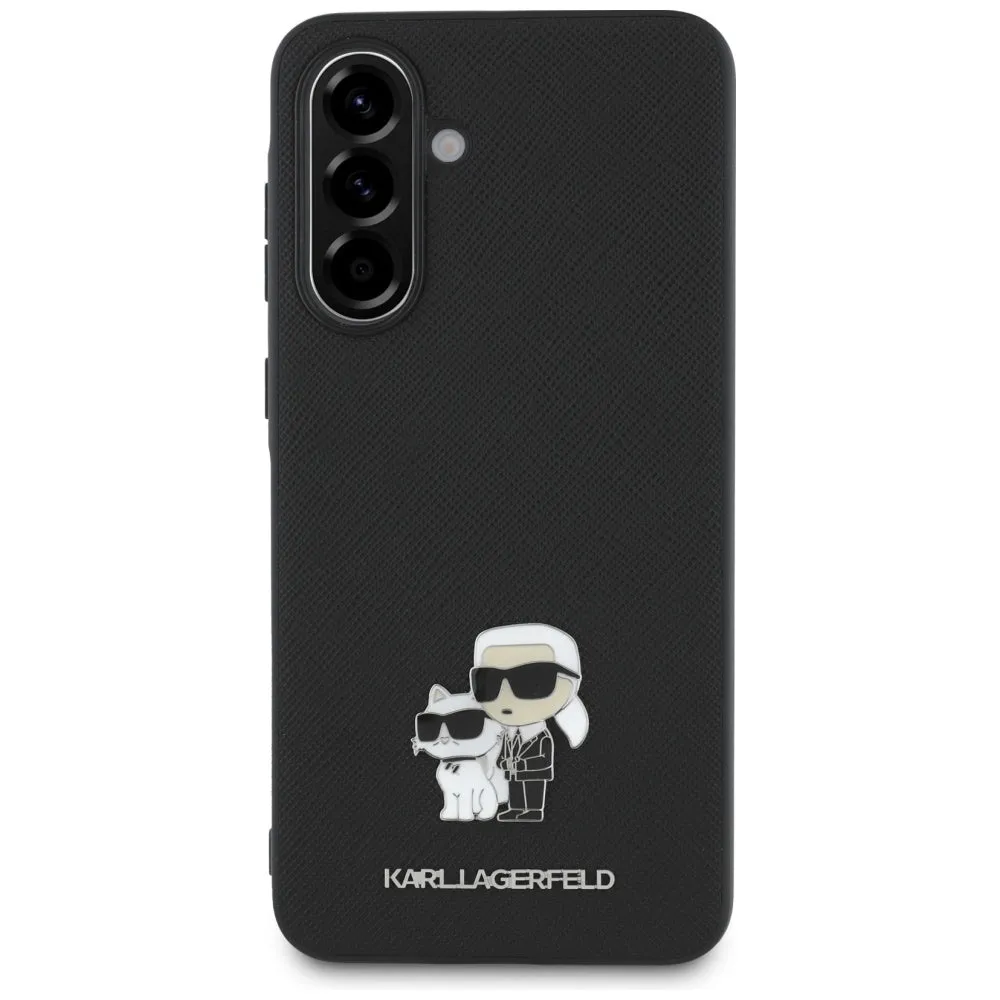 Custodia per Samsung Galaxy A56 A566, Karl Lagerfeld, Saffiano Karl & Choupette Metal, Nera - immagine 1