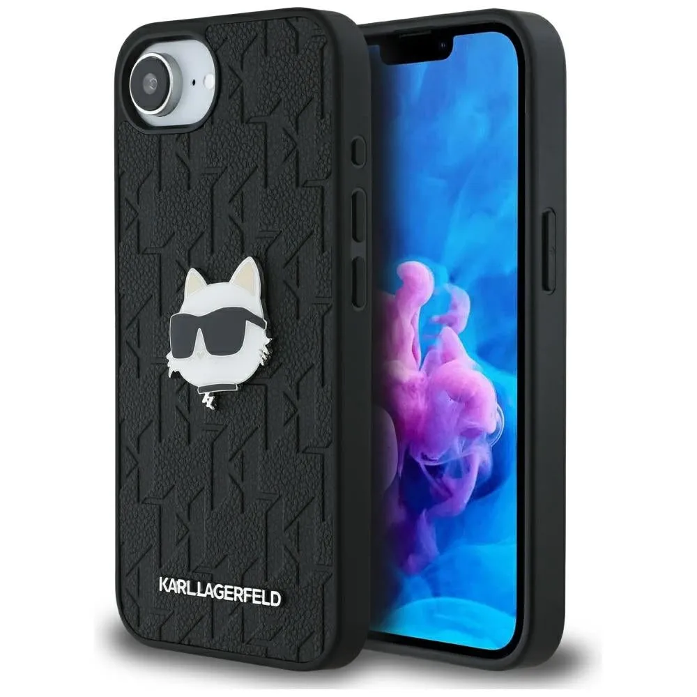Custodia per Apple iPhone 17e / 16e, Karl Lagerfeld, Monogram Choupette's Head, Nera - immagine 1