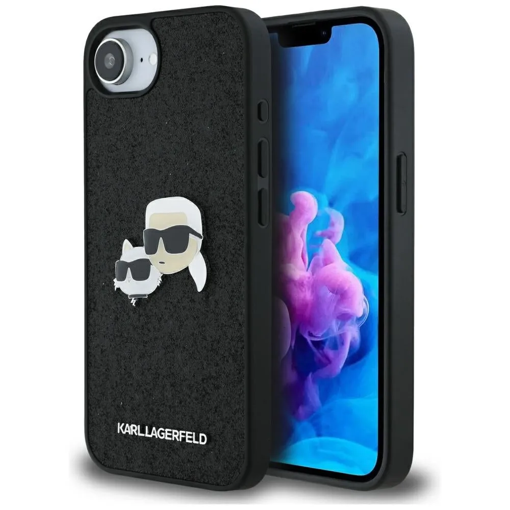 Custodia per Apple iPhone 17e / 16e, Karl Lagerfeld, Glitter Fixed Karl & Choupette's Heads, Nera - immagine 1