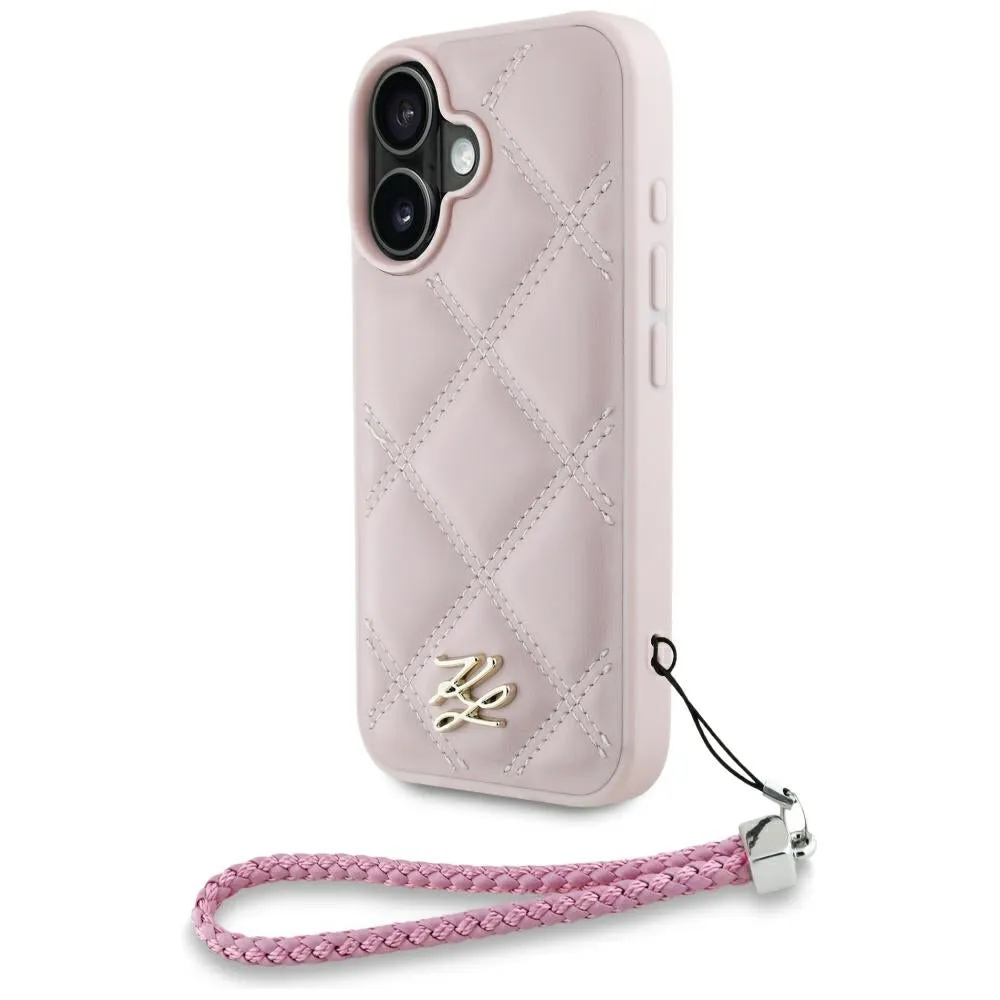 Custodia per Apple iPhone 16, Karl Lagerfeld, Quilted Initial Logo & Chain Strap, Rosa - immagine 1