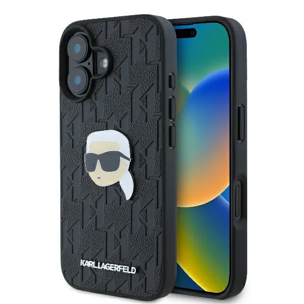 Custodia per Apple iPhone 16, Karl Lagerfeld, Monogramma Karl's Head, Nera - immagine 1