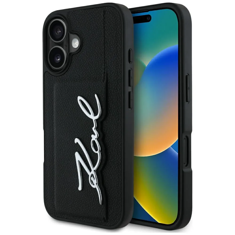Custodia per Apple iPhone 16, Karl Lagerfeld, Metal Signature, Nera - immagine 1
