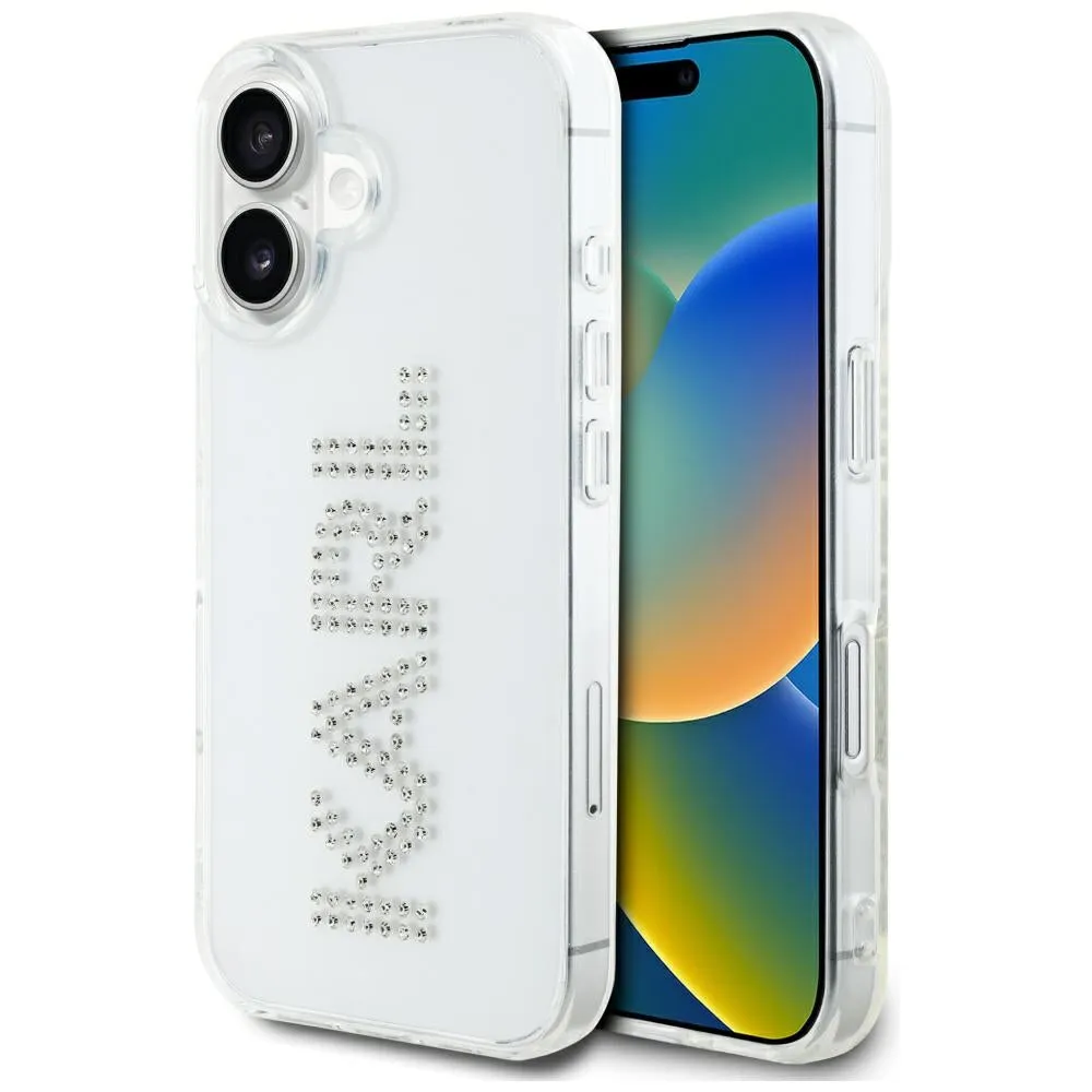 Custodia per Apple iPhone 16, Karl Lagerfeld, IML Rhinestones Transparent Logo, Trasparente - immagine 1