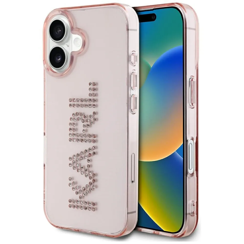 Custodia per Apple iPhone 16, Karl Lagerfeld, IML Rhinestones Pink Logo, Rosa - immagine 1