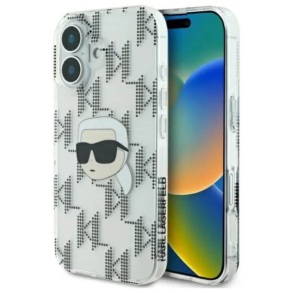 Custodia per Apple iPhone 16, Karl Lagerfeld, IML Luxury Electroplated Karl's Head, Trasparente - immagine 1