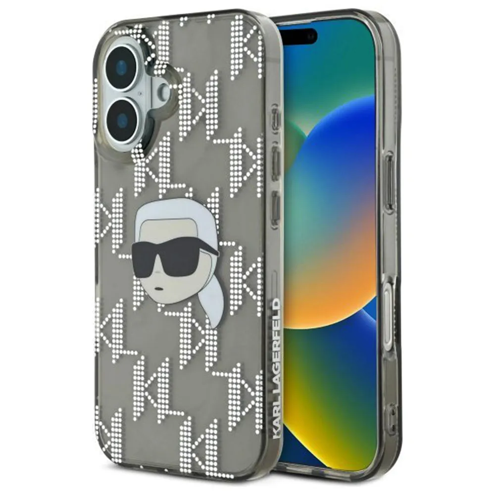 Custodia per Apple iPhone 16, Karl Lagerfeld, IML Luxury Electroplated Karl's Head, Nera - immagine 1