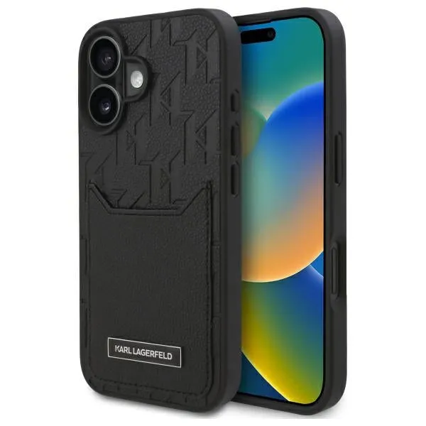 Custodia per Apple iPhone 16, Karl Lagerfeld, Cardslots Monogram, Nera - immagine 1