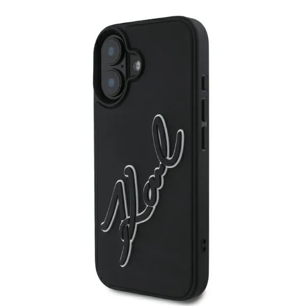 Custodia per Apple iPhone 16, Karl Lagerfeld, 3D Rubber Signature, Nera - immagine 1