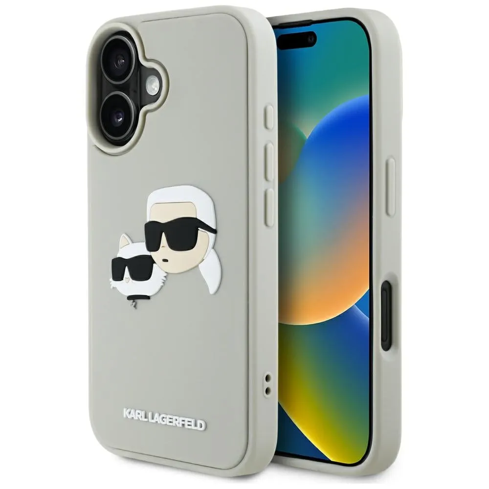 Custodia per Apple iPhone 16, Karl Lagerfeld, 3D Rubber Karl & Choupette, Beige - immagine 1