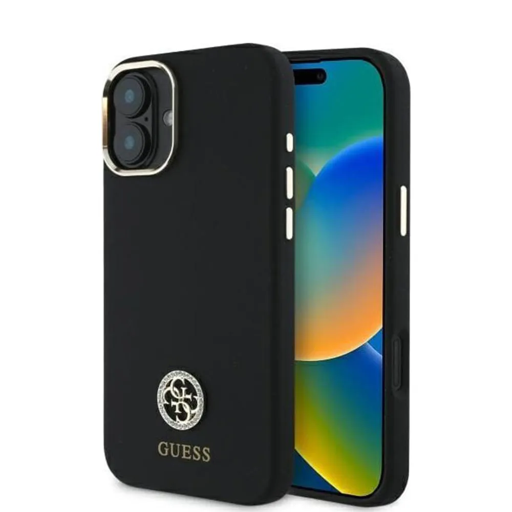 Custodia per Apple iPhone 16, Guess, Logo Strass 4G, Nera - immagine 1