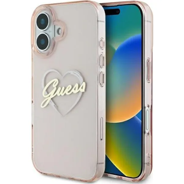 Custodia per Apple iPhone 16, Guess, IML Heart, Rosa - immagine 1