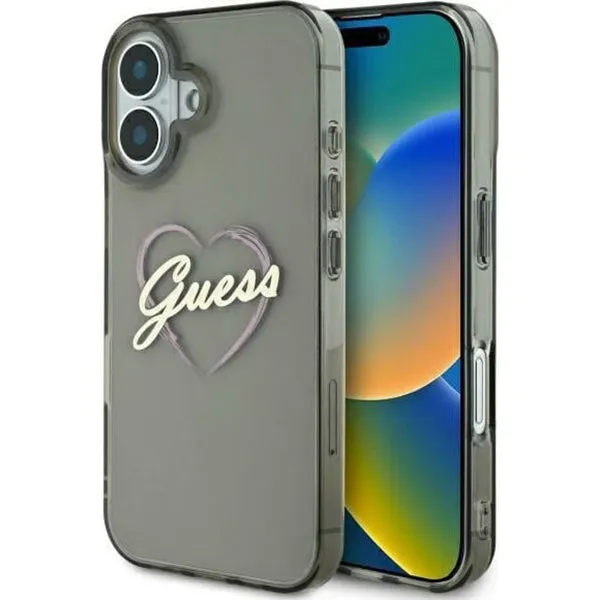 Custodia per Apple iPhone 16, Guess, IML Heart, Nera - immagine 1