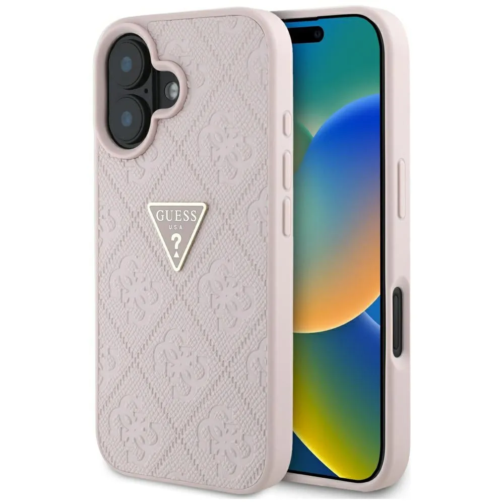 Custodia per Apple iPhone 16, Guess, Hot Stamp 4G Pattern Triangle Logo, Rosa - immagine 1