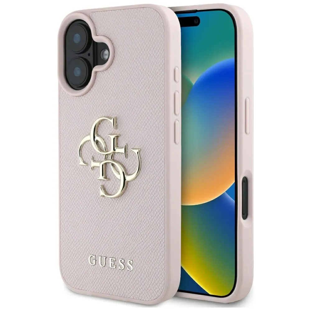Custodia per Apple iPhone 16, Guess, Grained Big 4G Logo Small Classic Logo, Rosa - immagine 1