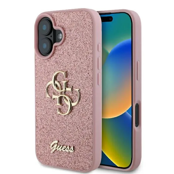 Custodia per Apple iPhone 16, Guess, Fixed Glitter Big 4G, Rosa - immagine 1